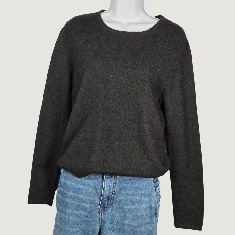 Saks Fifth Avenue Women Large 100% Cashmere Sweater Black Long Sleeve Crew Neck